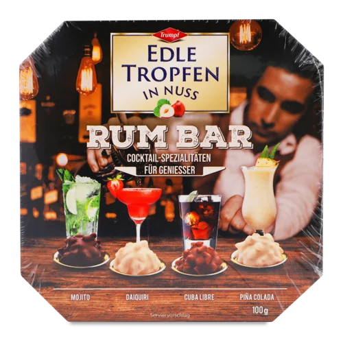Цукерки Шоколадні З Начинкою З Спиртних Напоїв, Посипані Шматочками Фундука Rum Bar Edle Tropfen В/к 100г