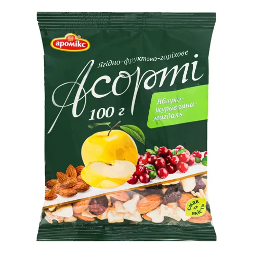 Асорті ягідно-фруктово-горіхове Яблуко-журавлина-мигдаль Аромікс м/у 100г