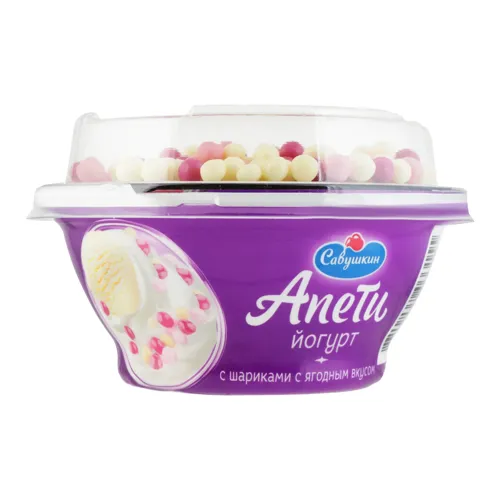 Йогурт 5% з кульками з ягідним смаком Пломбір Апети Савушкин ст 105г