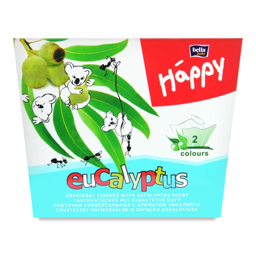 Хустинки Паперові Універсальні Двошарові Eucalyptus Happy Baby Bella, в/ґ, 80шт