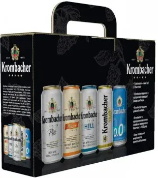 Подарунковий набір пива Krombacher Pils 4.8% 0.5л x 1 шт + Krombacher Weizen 4.8% 0.5л x 1 шт + Krombacher Hell 6% х 1 шт + Krombacher Pils 0% х 1 шт