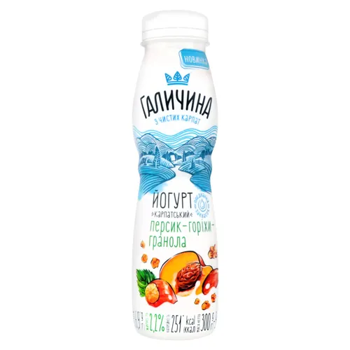 Йогурт 2.2% Персик-горіхи-гранола Карпатський Галичина 300г