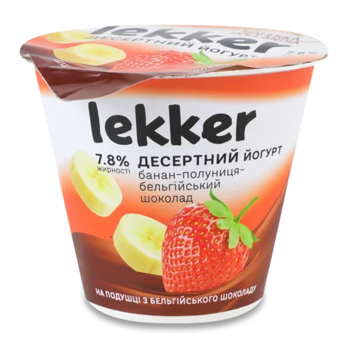 Йогурт Lekker банан-полуниця-бельгійський шоколад 7.8%