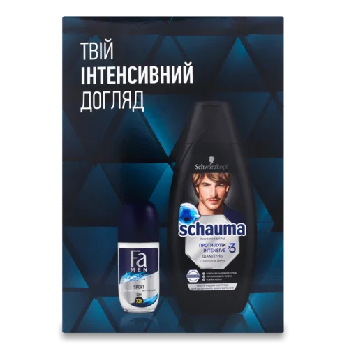 Косметичний Набір: Шампунь для Волосся Intensive Schauma + Антиперспірант Роликовий Sport Dry Fa Men, 1шт