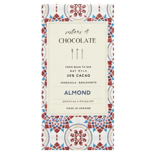 Шоколад Sisters A. Chocolate безлактозний з цільним мигдалем 50%, 80г