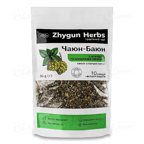 Чай трав’яний «Лавка традицій» Zhygun Herbs «Чаюн-Баюн» м'ята та шишки хмелю, 30г