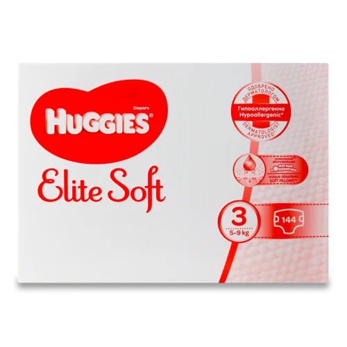Підгузки Дитячі 5-9 кг 3 Elite Soft Huggies 144 шт, в/с