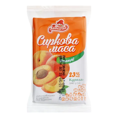 Маса сиркова 23% молоковмісна з цукром та курагою Любимчик м/у 140г