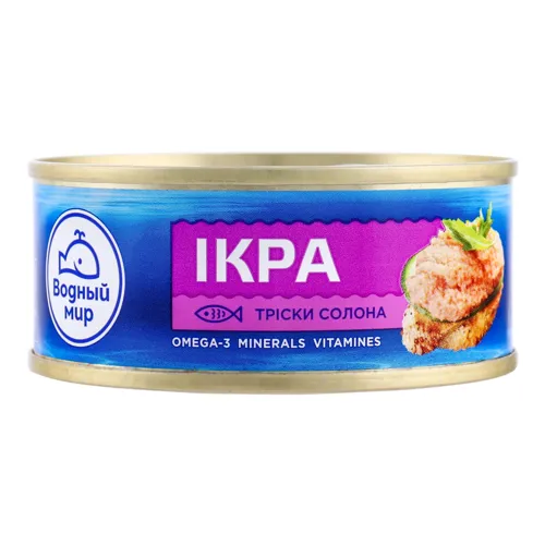 Ікра тріски солона Водний Світ з/б 100г