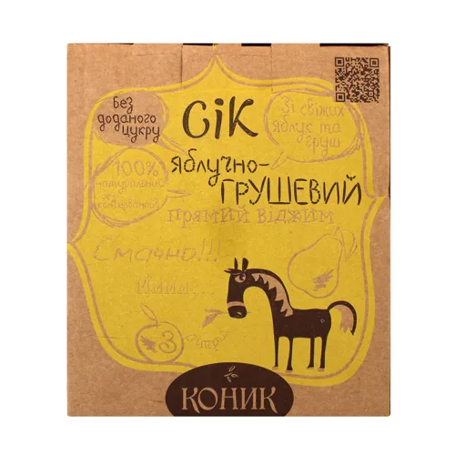 Сік яблучно-грушевий неосвітлений пастеризований прямий віджим Коник