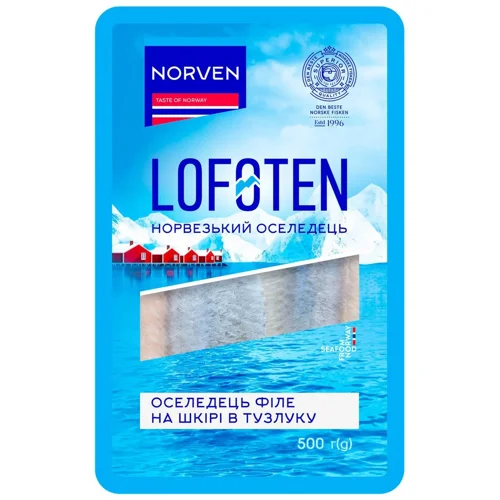 Оселедець Norven філе на шкірі в тузлуку 500г