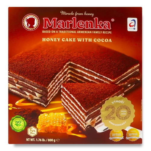 Торт Какаовий Медовий Marlenka, Вищого Ґатунку, Картонна Упаковка, 800г