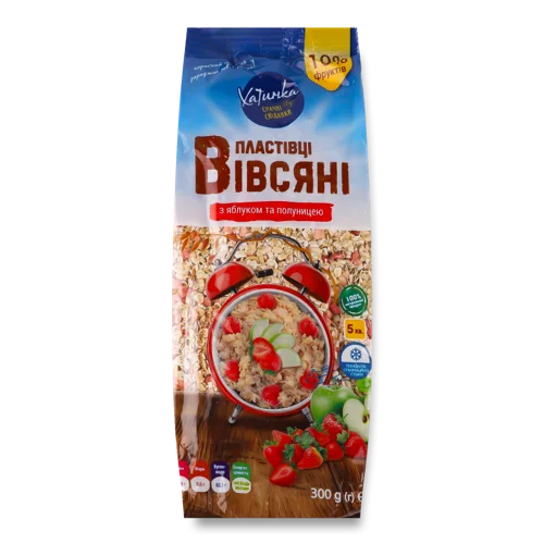 Пластівці Вівсяні З Яблуком Та Полуницею, в/ґ, 300г