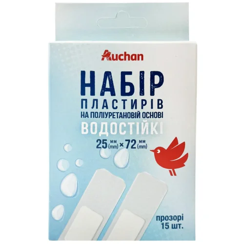 Набір пластирів Auchan Водостійкі на поліуретановій основі 15шт