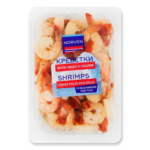Креветки Варені Чищені Зі Спеціями Norven, В/ґ, Лоток 250г