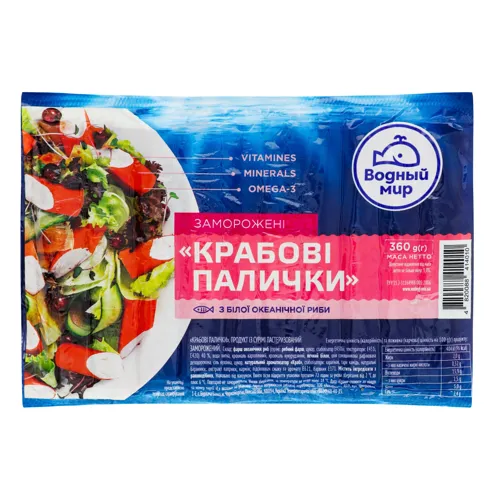 Крабові палички заморожені з білої океанічної риби Водний світ 360г
