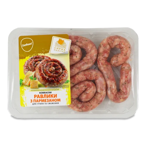 Ковбаски для гриля та смаження, Равлики з Пармезаном, Сирна палітра, Глобино, охол., лоток 325г