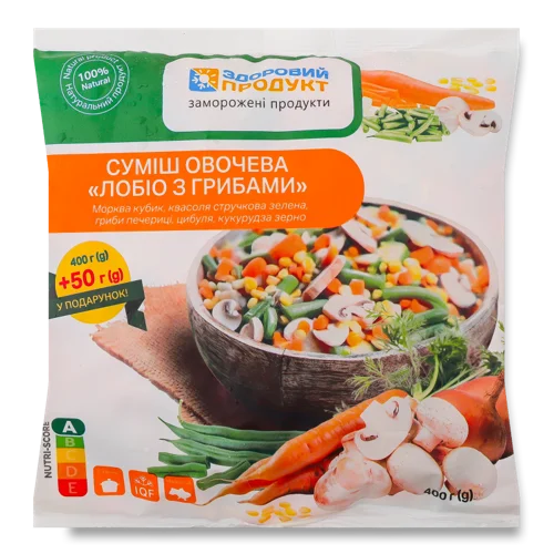 Овочева Суміш Швидкозаморожена Лобіо з Грибами, Здоровий Продукт, м/у 400г