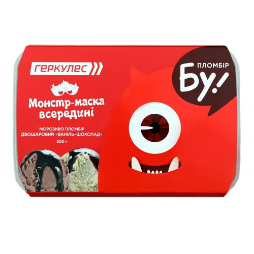 Морозиво 12% пломбір двошаровий Ваніль-шоколад Бу! Геркулес к/у 500г