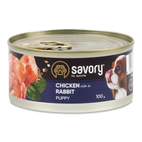 Корм Консервований Повнораціонний для Цуценят Chicken&Rabbit, з/б 100г