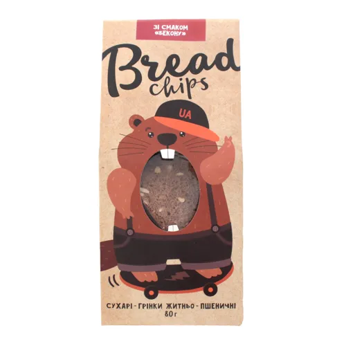 Сухарі грінки житньо-пшеничні зі смаком бекону Bread Chips м/у 80г