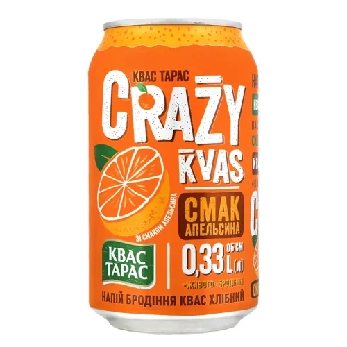 Квас зі смаком апельсина Crazy Kvas Квас Тарас з/б 0.33л