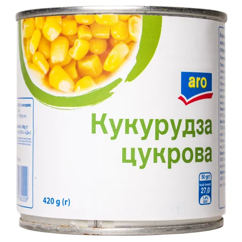Кукурудза Aro цукрова консервована з цілих зерен 420г