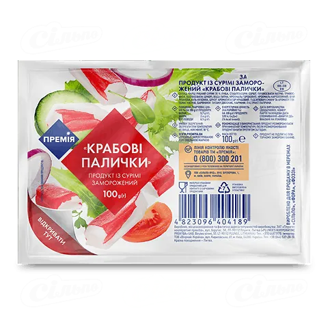 Крабові палички «Премія» продукт з сурімі заморожені, 100г