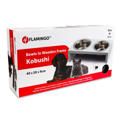 Набір Мисок Для Тварин 2х380мл + Підставка Чорна 40х20х9см №1432302 Kobushi Flamingo, п/пл