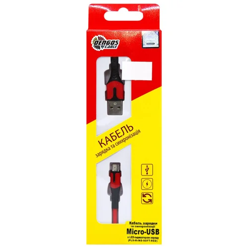 Кабель зарядки Dengos Micro-USB круглий червоний з індикатором заряду 1м