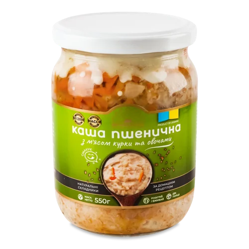 Каша Пшенична З М'ясом Курки Та Овочами, Скляна Банка, 550г