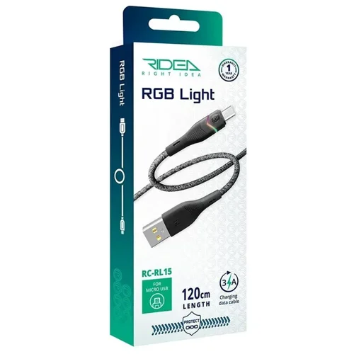 Кабель Ridea USB RC-RL15 RGB Light MicroUSB 3A 1,2м