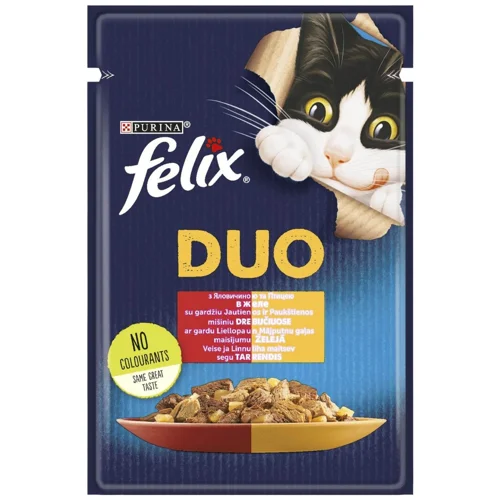 Корм вологий Felix Fantastic Duo з яловичиною та птицею для дорослих котів 85г