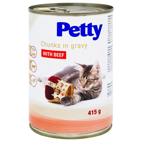Корм Petty шматочки в підливі з яловичиною для котів 415г