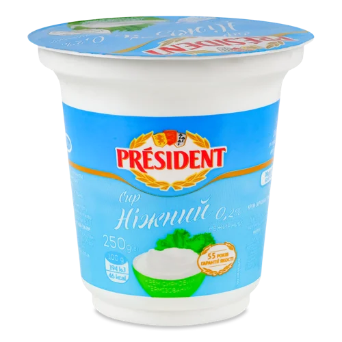 Крем Сирковий 0.2% Термічно Оброблений Нежирний Сир Ніжний President 250г