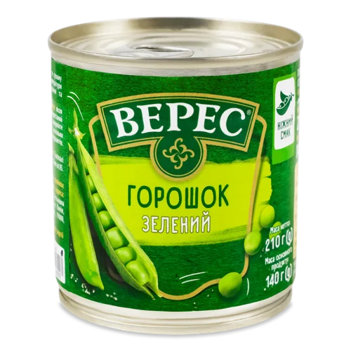 Горошок Зелений Стерилізований, В/ґ, З/б 210г