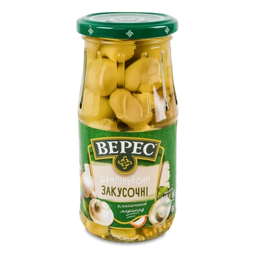 Гриби Шампіньйони мариновані стерилізовані в/ґ, Закусочні Верес, 425 г