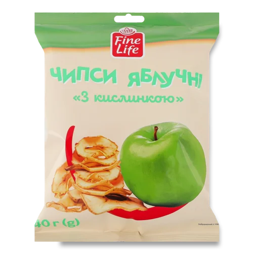Яблучні Чипси З Кислинкою Fine Life, натуральна оболонка, м/у 40г