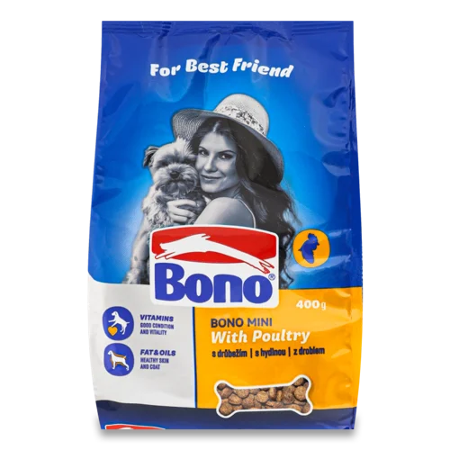 Корм Для Малих Порід Собак Bono, Сухий, З Птицею, В/ґ, 400 г