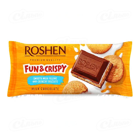 Шоколад молочний Roshen з молочною начинкою і печивом, 115г