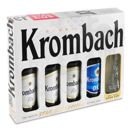 Набір Пива В/ґ 4х0.33л + Склянка Pils + Безалкогольне Krombacher 0.0% 1шт