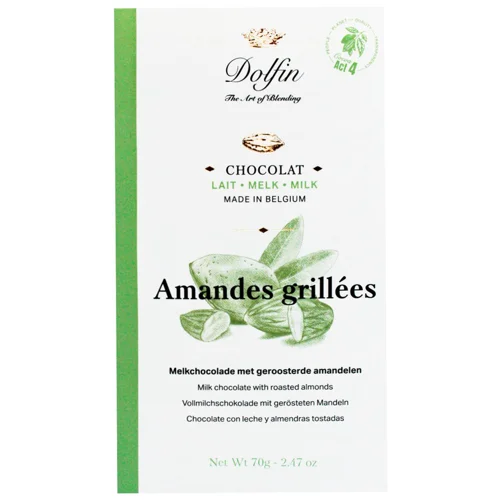 Шоколад молочний Dolfin зі смаженим мигдалем 70г