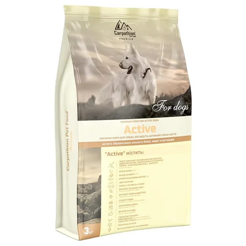 Корм сухий Carpathian Pet Food Active з куркою та скумбрією для дорослих активних собак 3кг