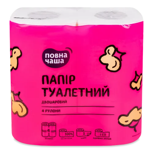 Папір туалетний «Повна Чаша»® целюлозний 2-шаровий, 4шт