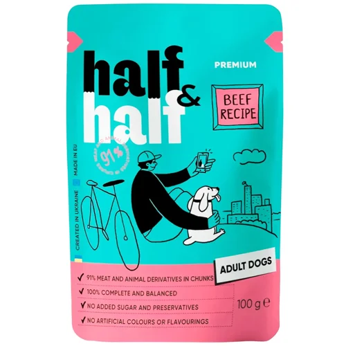 Корм вологий Half&Half з яловичиною для собак всіх порід 100г