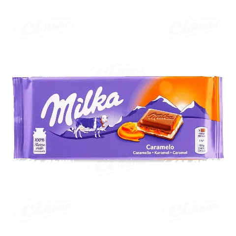Шоколад молочний Milka з наповнювачем Caramel, 100г