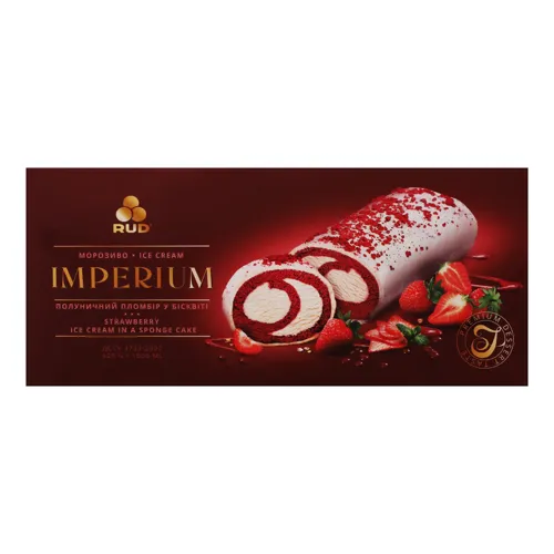 Морозиво Полуничний пломбір у бісквіті Imperium Rud к/у 520г