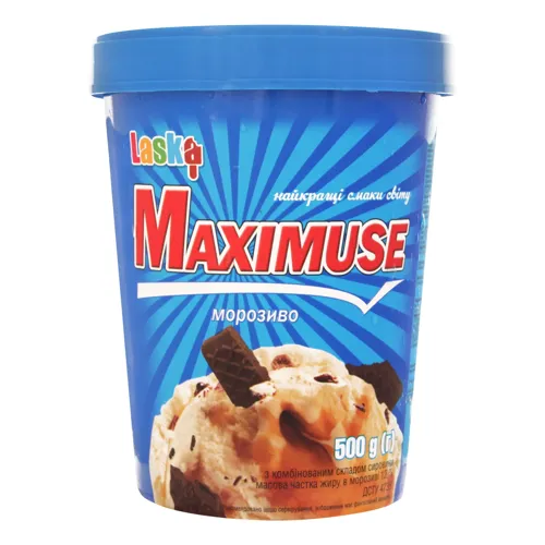Морозиво 12% Maximuse Laska з шоколадом і печивом, відро, 500г