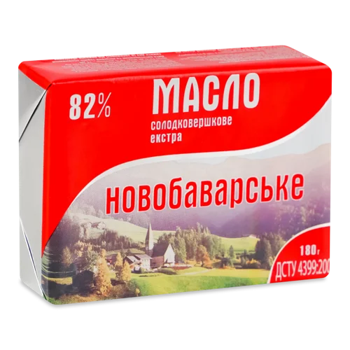 Масло Солодковершкове Вищого Ґатунку 82%, Екстра Новобаварське, м/у 180г