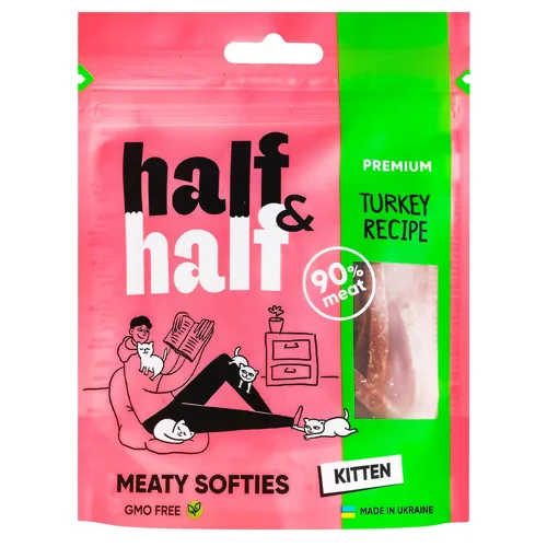 Ласощі для кошенят Half&Half Meaty Softies з індичкою 50г
